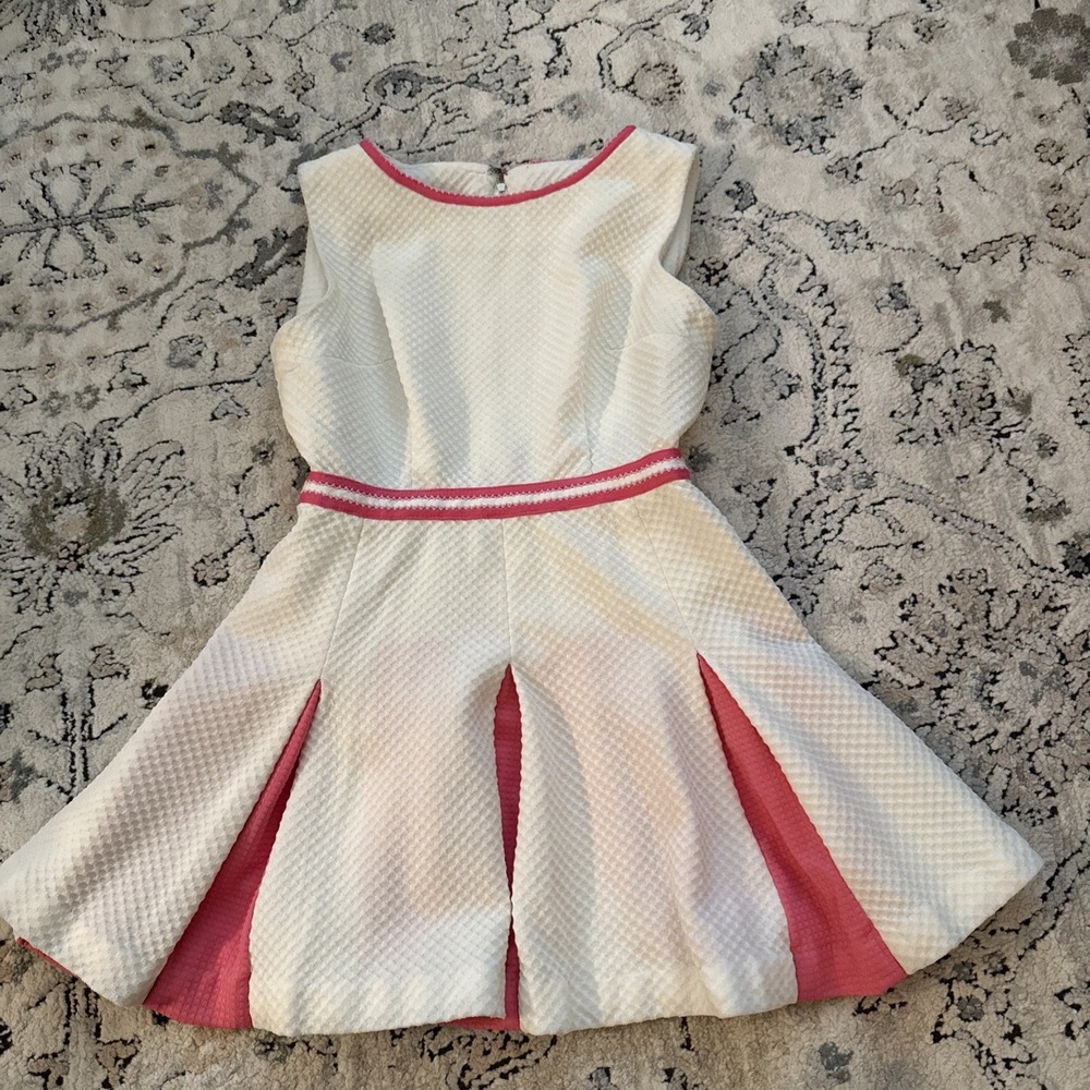 VTG 1970s Mod Shift Mini Dress S/M Bright Pink & White Handmade